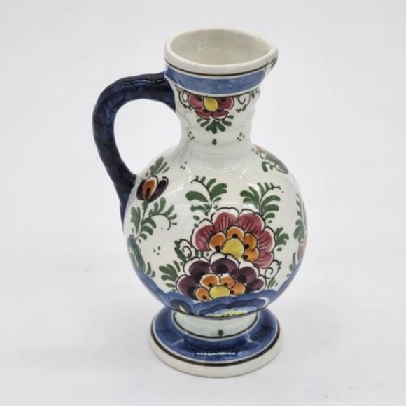Hand Painted Holland Mini Pitcher Vase White Floral Marked - Picture 2 of 4